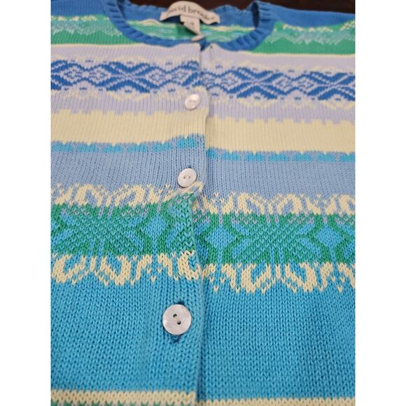 Vintage David Brooks Floral Spring Stripe Cardigan Sweater Sz L 100% Cotton - Picture 3 of 6